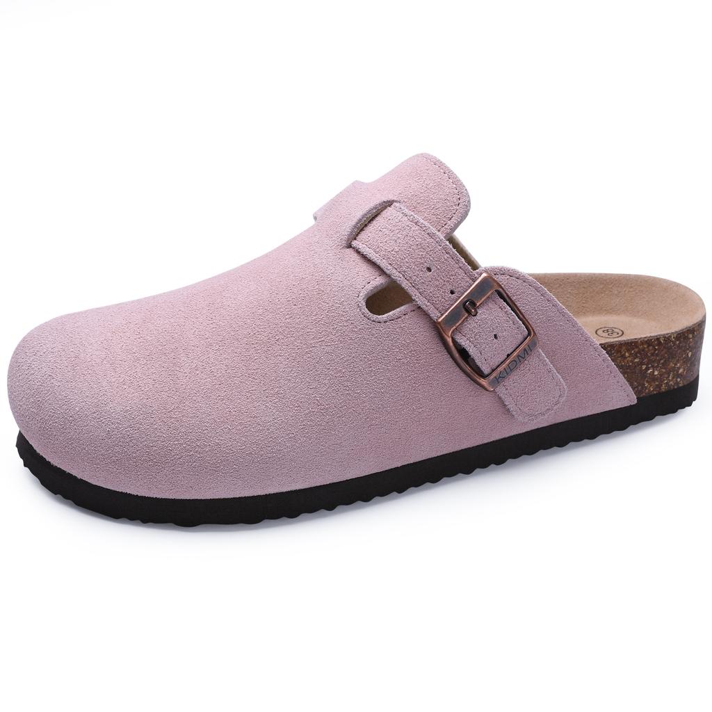 Fashion Crestar Women's Suede Clogs Lady Fashion Buckle Leather Mules Comfort Cork Footbed Potato Shoes with Arch Support Beach Sandal