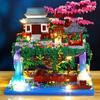 3320 Pcs Tree House Mini Diamond Block Particle Peach Blossom Pool Traditional With Light Chinese Architecture Building Blocks