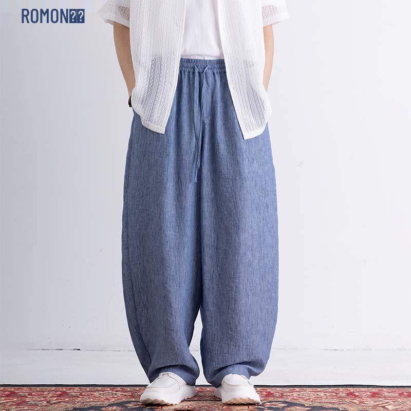 ROMON Men s Casual Tencel Linen Harem Cropped Pants 2XL