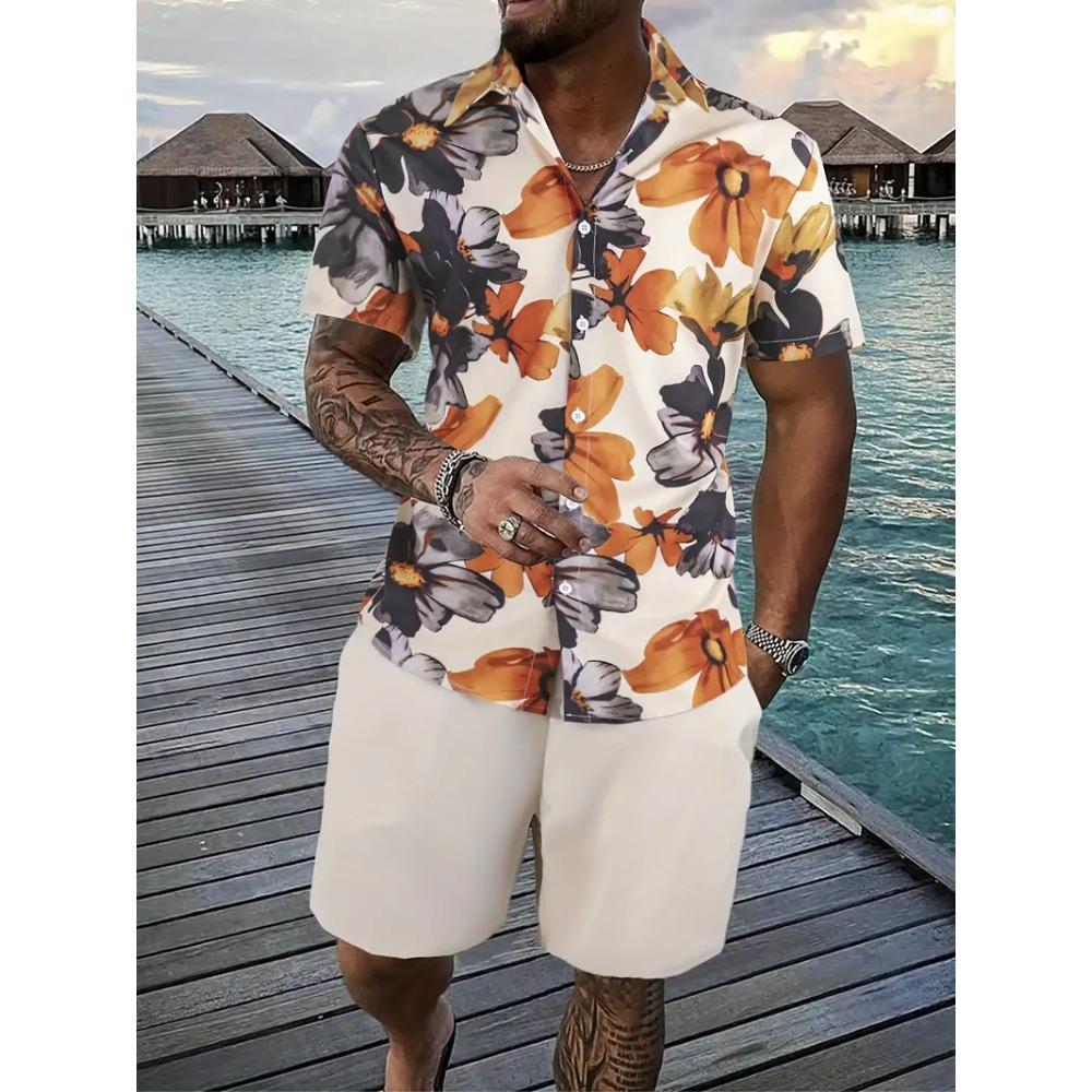 Pánské sety košil 3D potisk Retro květinové Krátký rukáv Ležérní Nadměrné Velikosti Plážové šortky Letní Streetwear Havajské obleky Oblečení