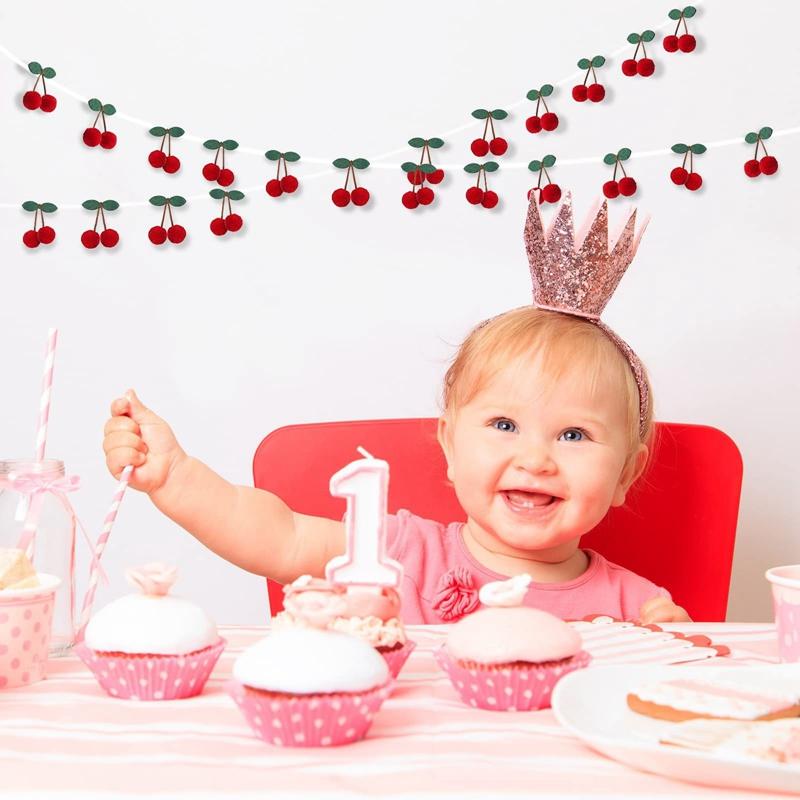 Pompom Balls Cherry Garland Kids Girl Birthday Party Banner DIY Fruit Wall Hanging Decoration Christmas Baby Shower Home Decor