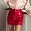 Qooth Red PU Leather Bodycon Mini Skirt Sexy High Waist Faux Leather Skirt Bold & Fashionable QT2820