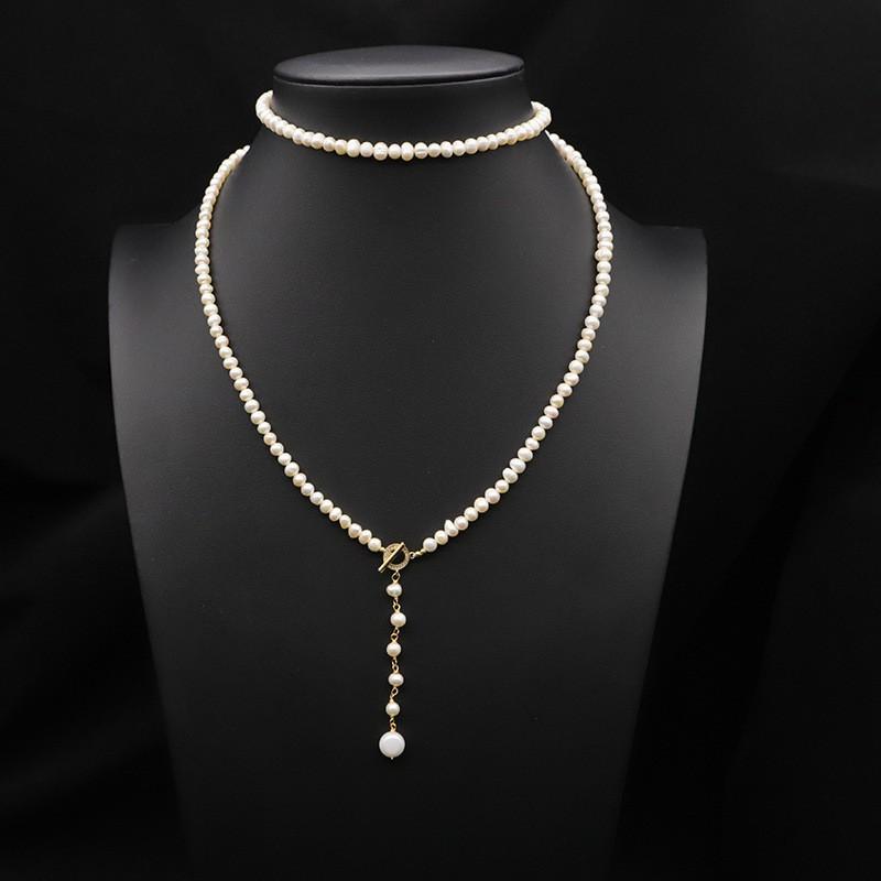 Handmade Freshwater Pearl Pendant Necklace Women Vintage Wrap Wire Sweater Chain Boho Chic Jewelry