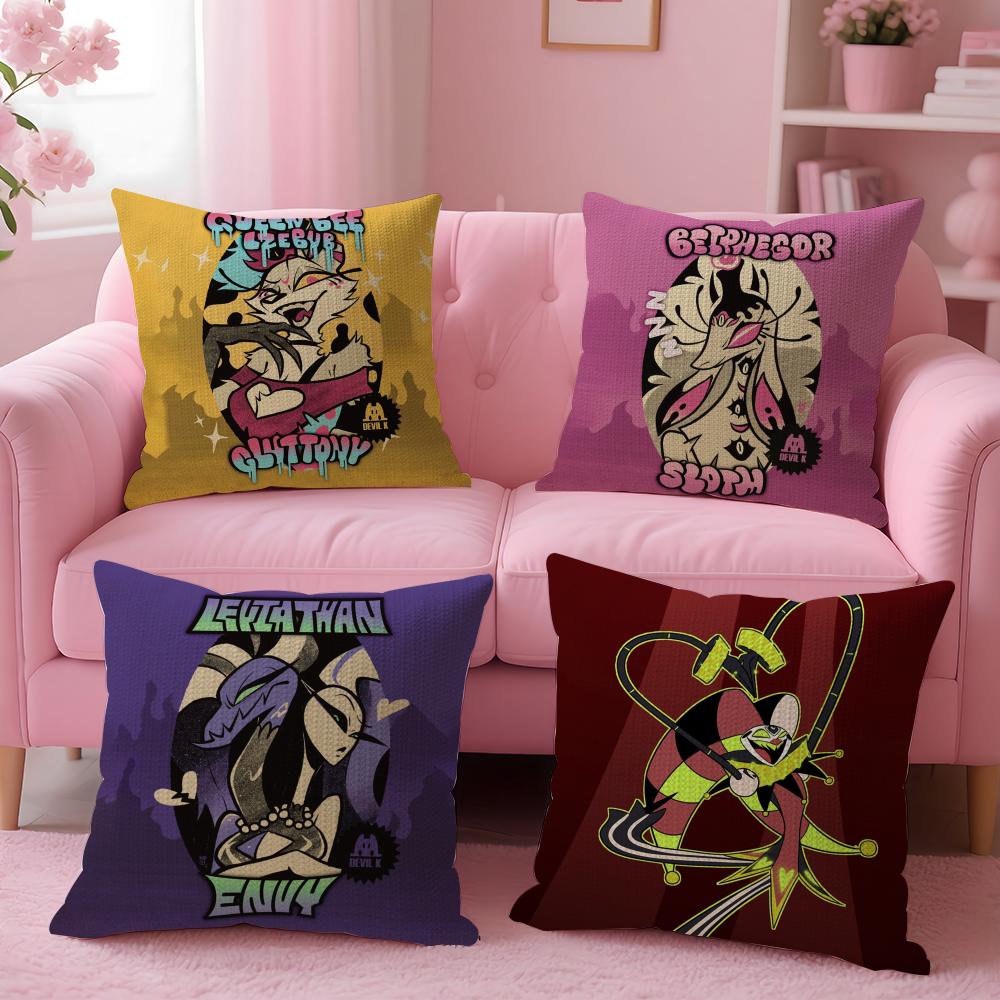 Anime H-Helluvas B-Boss Cushion Cover Summer Coolness Linen Fabric Double-Sided Printing Pillow Case Sofa Home Decor Gift