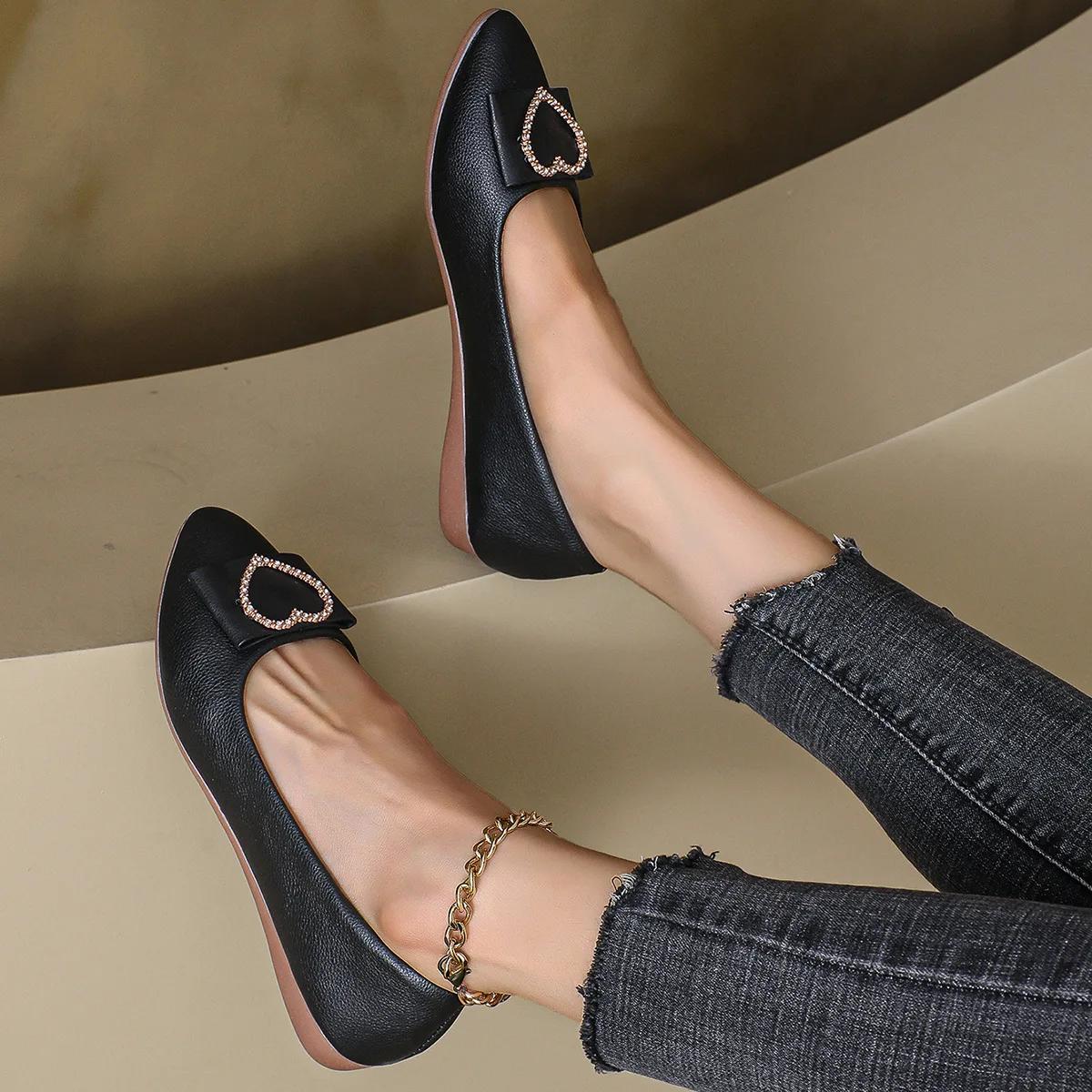 

2025 Офис Лакированная Кожа Женские Балетки Туфли Балеты Металлическая Пряжка Бант Леди Осень Девушка Балерина Платье Заостренный Носок Слипоны 43 чёрный