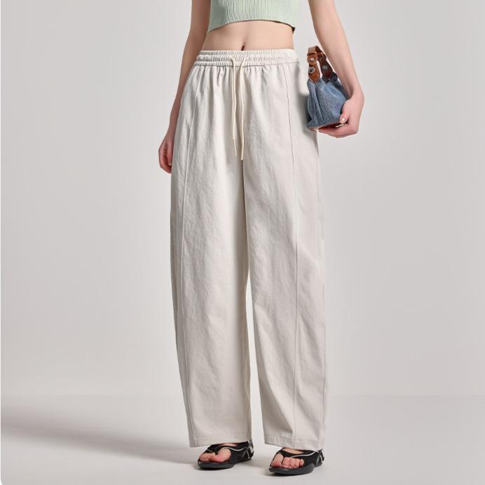 

Women s Spring-Summer Curved Blade Wide-Leg Casual Pants - Loose, Straight, Versatile, Nine-Point Length L грязно-белый