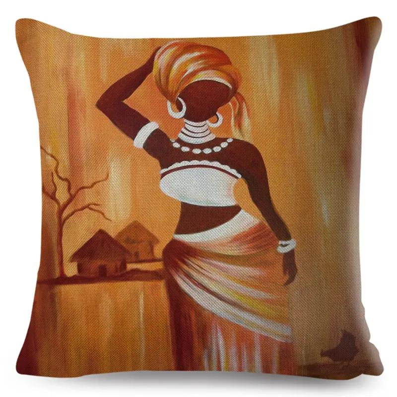Abstract Painting Cotton Linen Decorative Cushion Cover Africa Life African Woman Home Decor Pillow Case Exotic Pillowcase