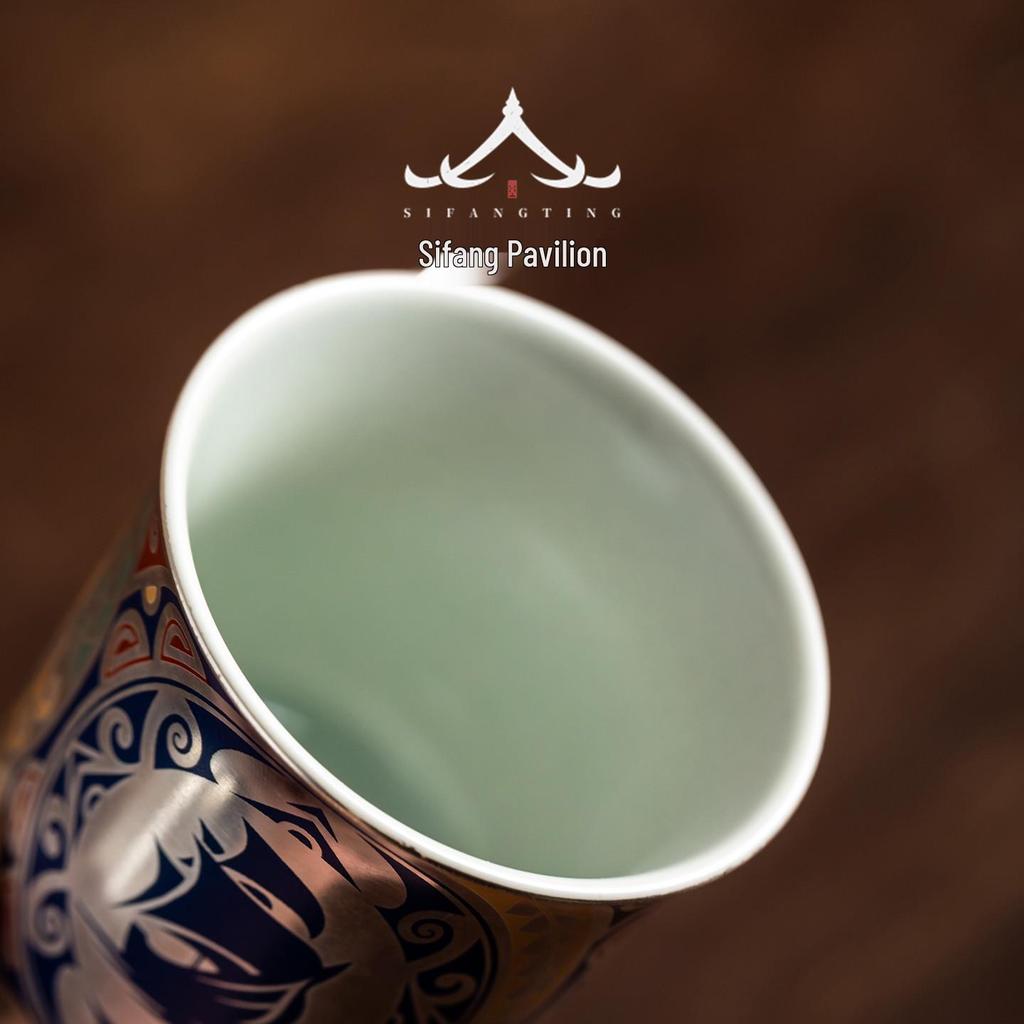 Silver-Plated Dunhuang Tea Cup Set: Elegant Gift for Elders, Leaders, Birthdays, Longevity Celebrations, and Housewarmings