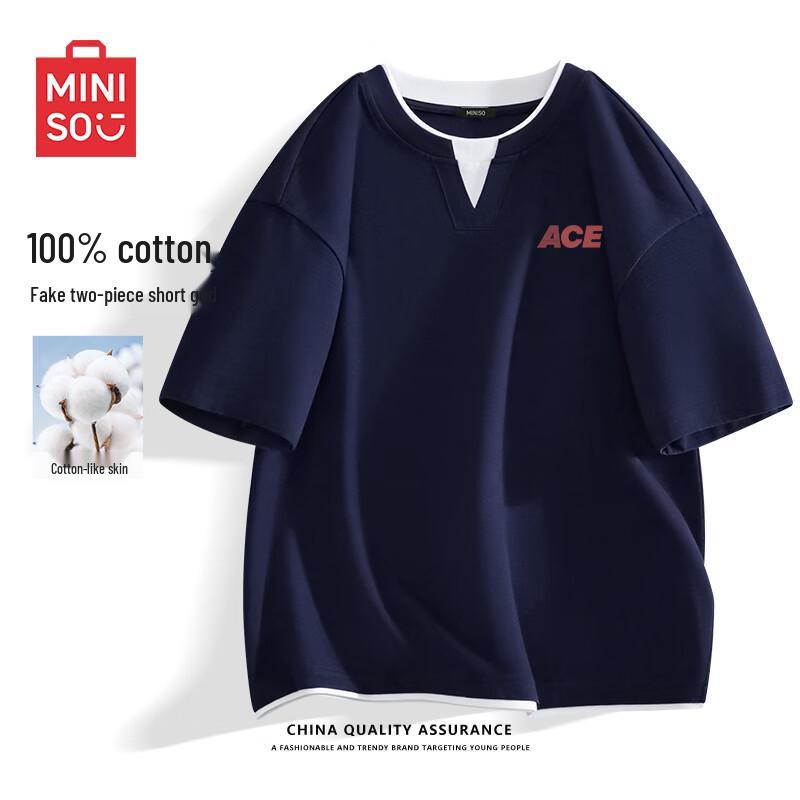 MINISO Men s Fake Two-Piece Cotton T-shirt M