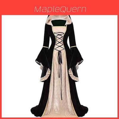 Medieval Vintage Court Dress With Velvet Fabric And Puff Sleeves For Halloween Costume Enthusiasts
