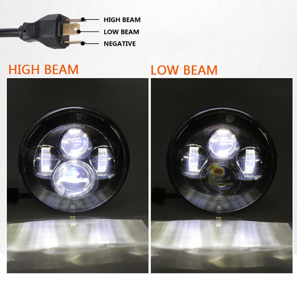 Motorcycle 7 Inch Headlight Round LED Headlamp Projection Moto Black Head Light for Jeep Wrangler 1997-2015 Universal Lamp