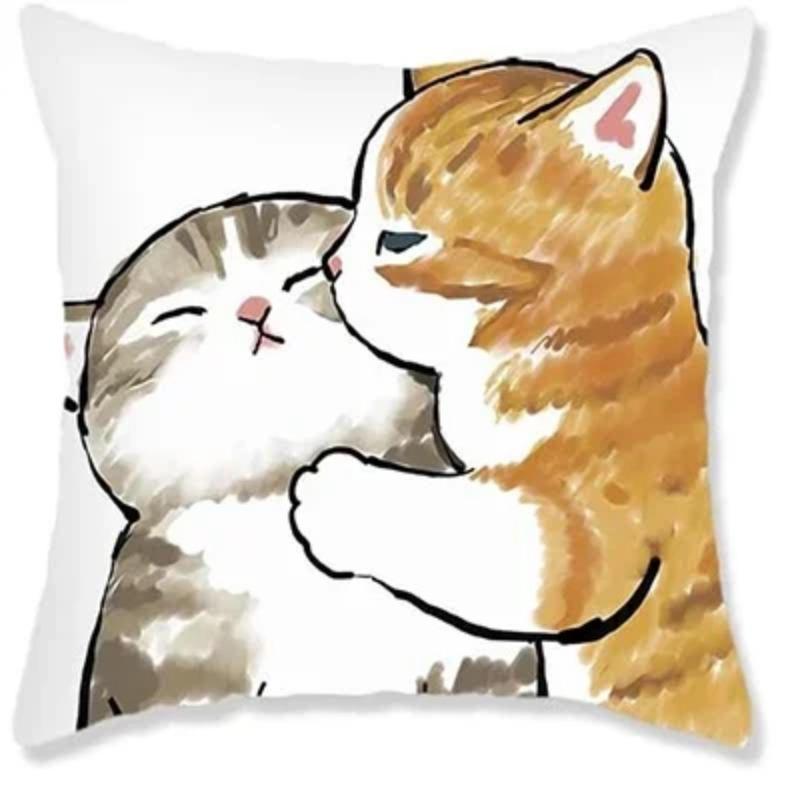 Cute Cat Theme Throw Pillowcase Animal Kitten Pillowcase Soft Short Plush Sofa Decorative Pillowcase with Hidden Zipper