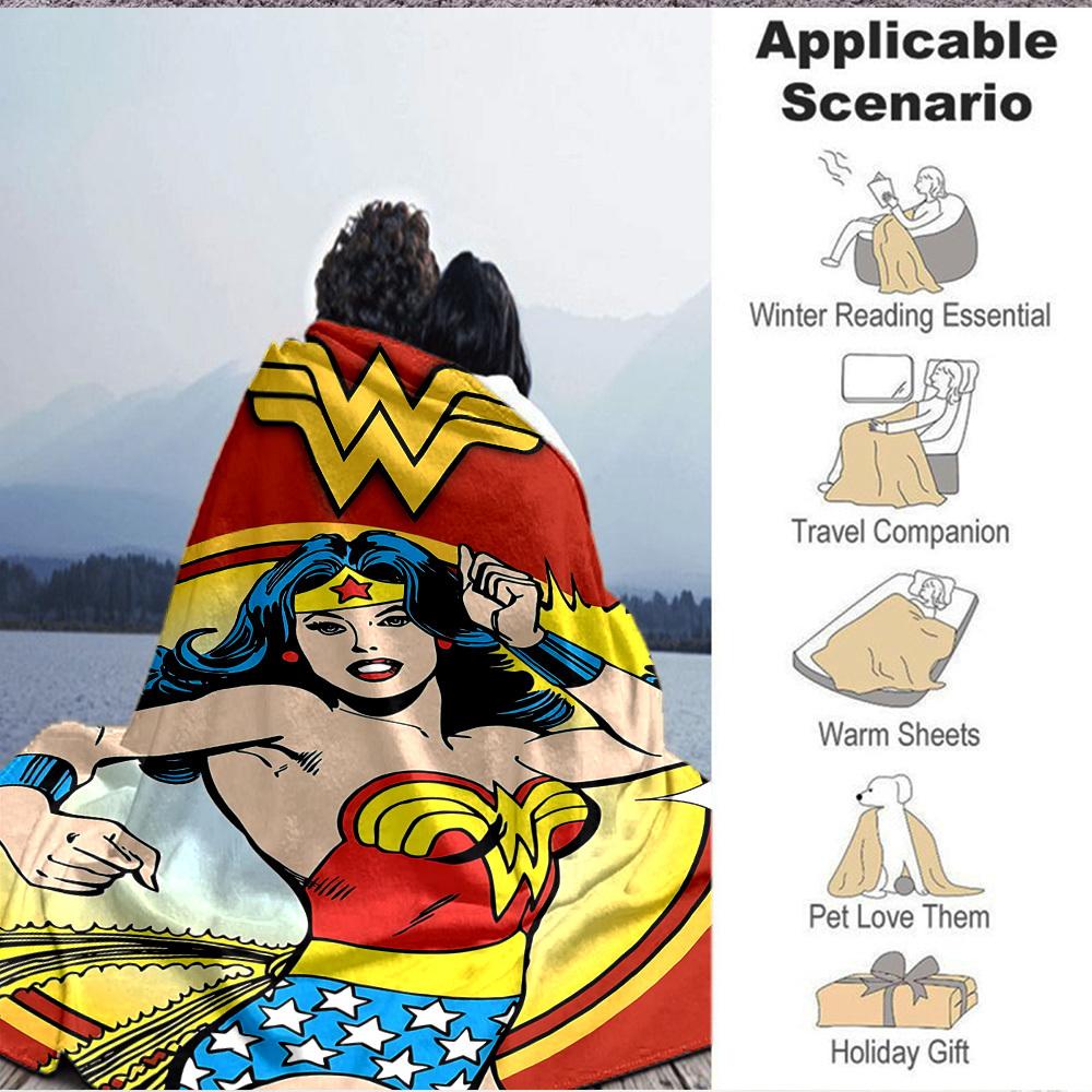 1 stuks Wonder Woman, Superhelden Deken Polyester Vezel, Comfort voor Alle Seizoenen voor Bank, Bed, Kantoor, Auto, Kamperen Ideale Huisdecoratie & Cadeau, Kantoorcomfort