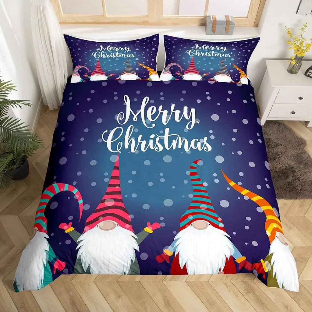 Jultomtar påslakan set Tomte Jul Täcktäckeset God Jul Sängkläder Vinter Snö Helg Påslakan
