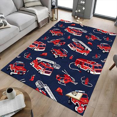 1PC Firetruck Firehelicopter Extra Large Non Slip Floor Carpet, Office, Family, Bedroom, Studio Large Area Rug Indoor Rugs, Vibrant Colors