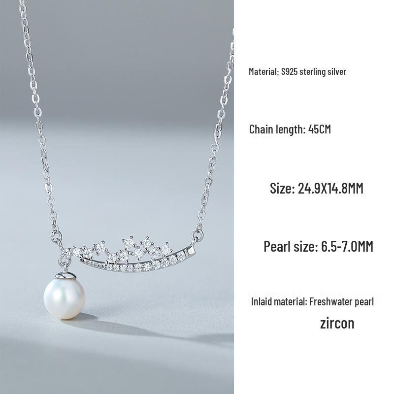 Women s S925 Sterling Silver Starlight Freshwater Pearl Necklace - Clavicle Design S925 Sterling Silver