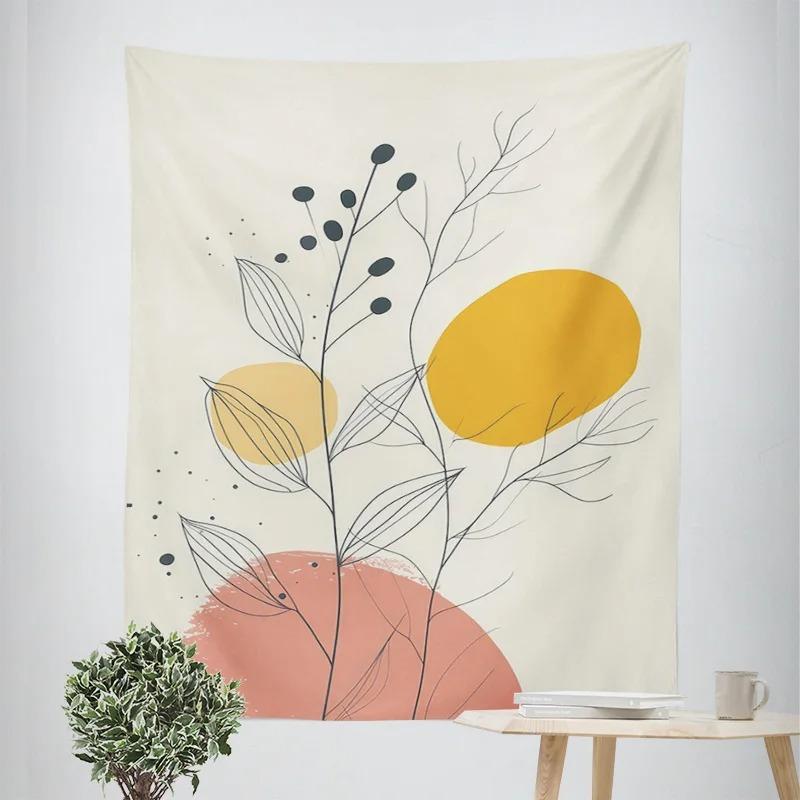 ins style abstract plant illustration tapestry Morandi bedroom decorative cloth cafe art background wall cloth