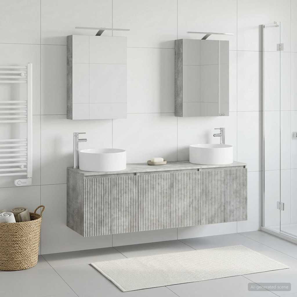 5 Piece Bathroom Cabinet Set Concrete Grey Particleboard