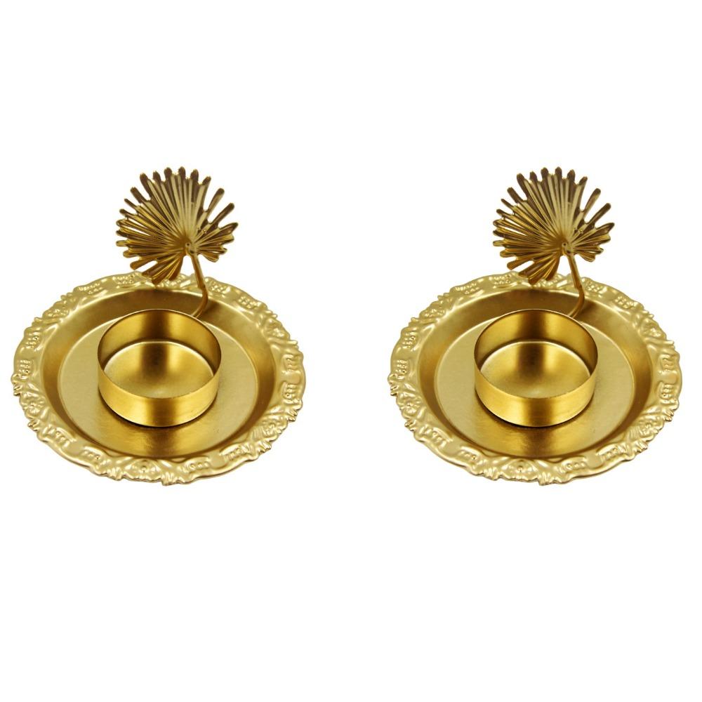 2 Pcs Exquisite Leaf Candlestick Stand Gold Iron Candle Holder Plant Shape Candlestick  Desktop
