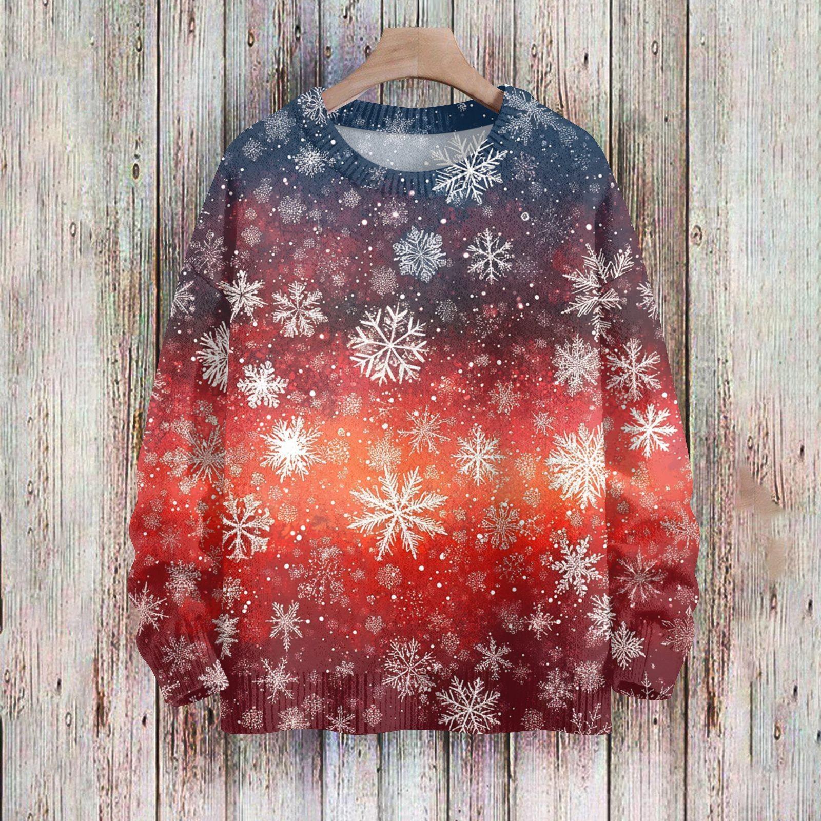 

Рождественские толстовки для женщин Вязаный свитер Милая рубашка Осенний свитер с круглым вырезом Топы XL синий