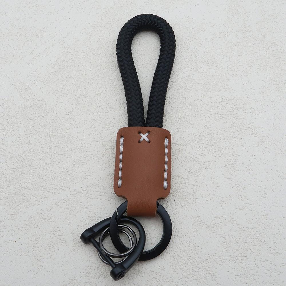 Hand-Woven Cowhide Leather Keychain Pendant with Logo Embossing - High-Quality Anti-Lost Car Lanyard