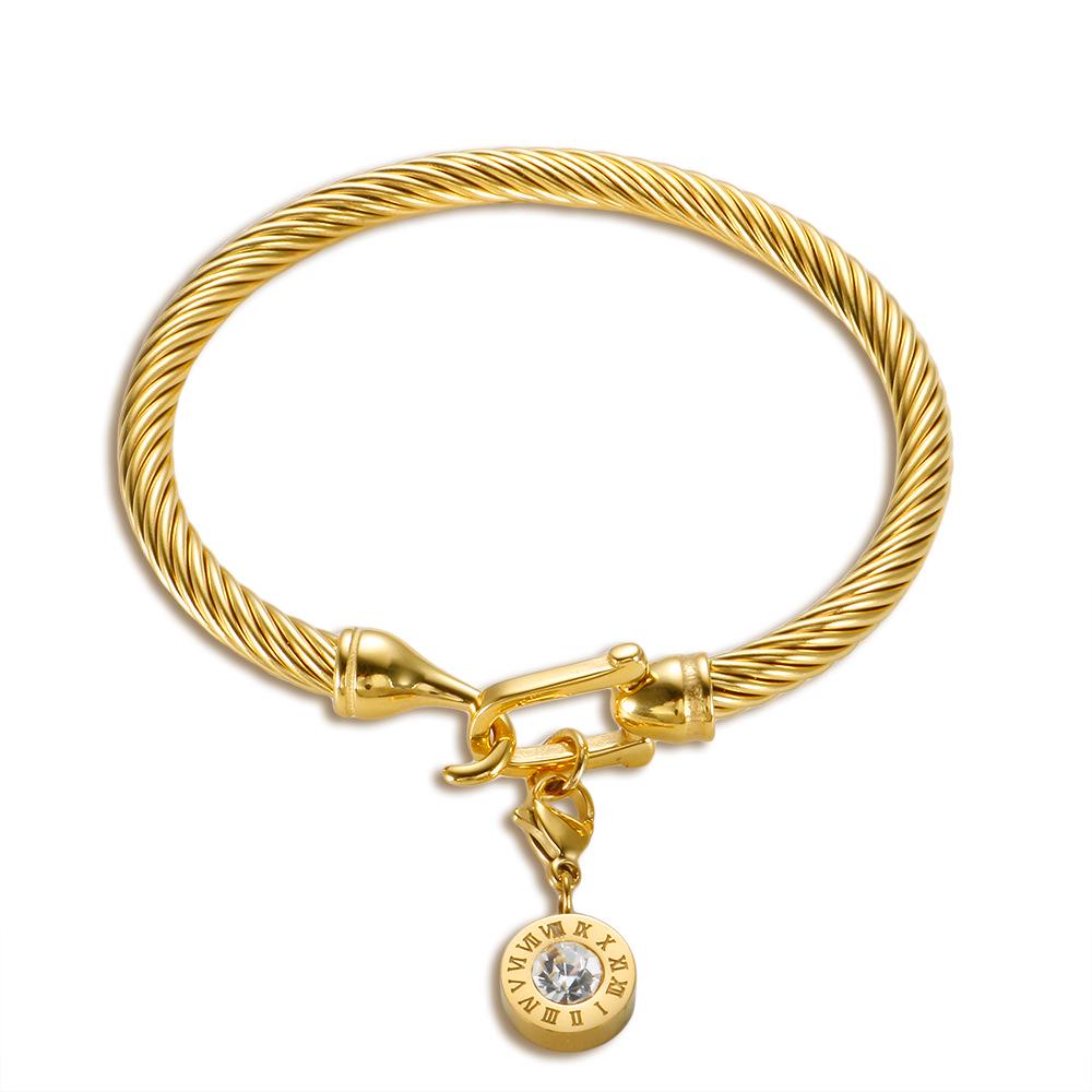 Elegant Stainless Steel Wire Bracelet with Diamond Accent and Non-Fading Horseshoe Buckle