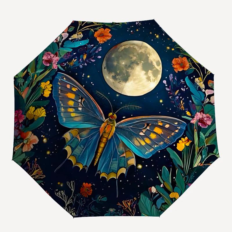 

1pc Butterfly Moon Fashionable Auto Opening/Closing Folding Umbrella with 8 Bones, Windproof Portable, Daily Use151