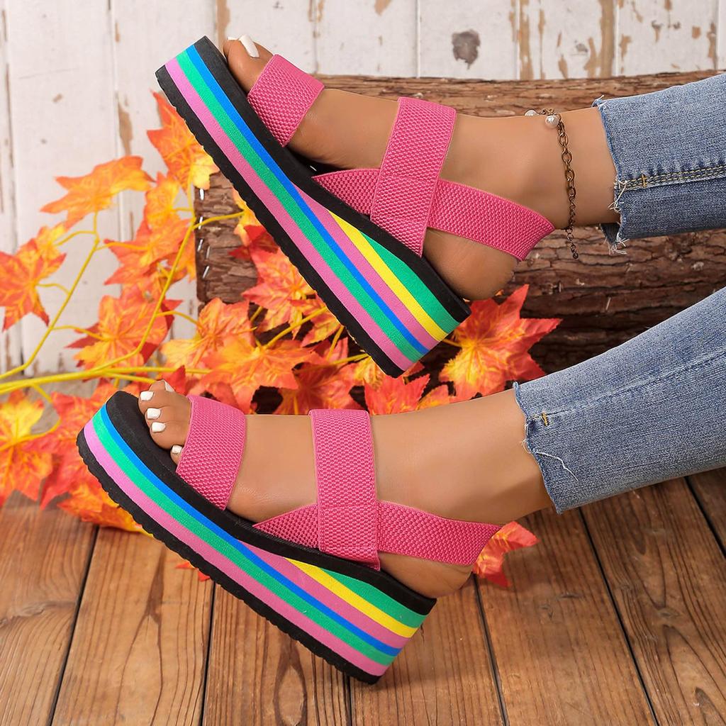 Women's Cross Strap Platform Sandals Open Toe Casual Vacation Wedge Sandals Comfortable Slip On Summer Footwear for Daily Wear