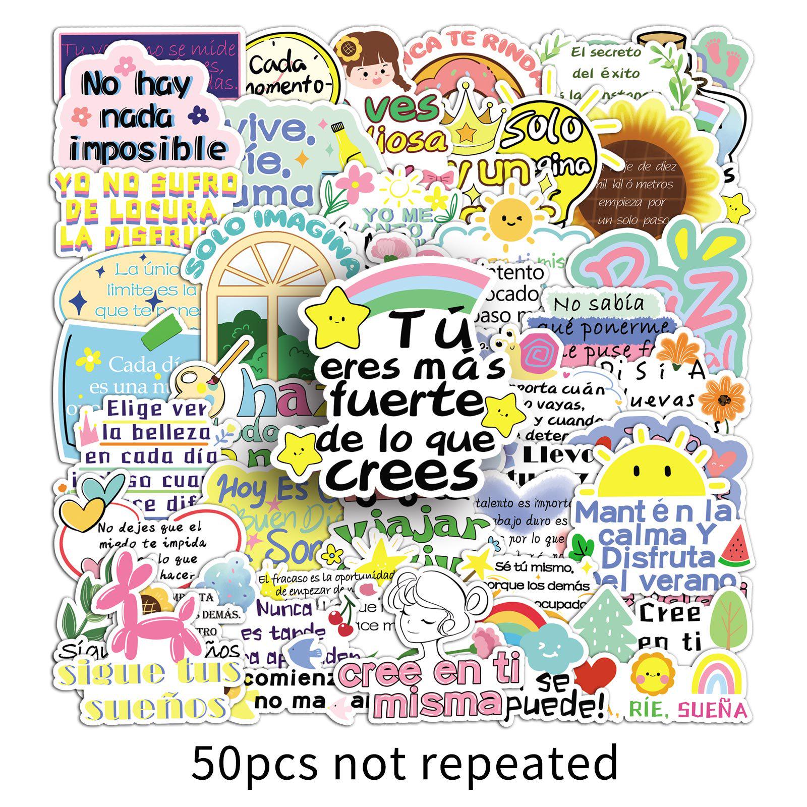 50 Motivational Spanish Quote Stickers for Thermos, Luggage, and Wardrobes