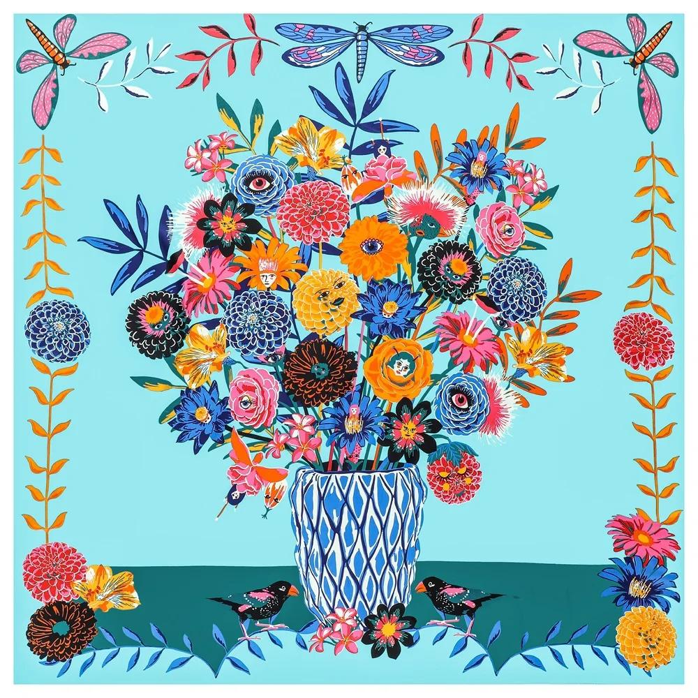 Lenço Mulheres Xales Grandes Estampa Jardim dos Fundos Estolas Lenço Quadrado Lenço de Luxo Hijab Lenços Femininos 130Cm