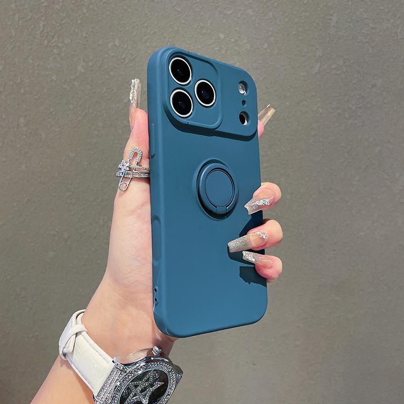 

360°Rotating Metal Car Holder Ring Matte Liquid Silicone Shockproof Phone Case For iPhone 17 Pro Max Air Bumper Soft Back Cover iPhone Air синій