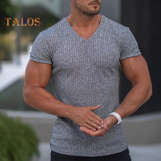 Tricou cu mânecă scurtă pentru bărbați, cu decolteu în V, pentru fitness, cu dungi sportive, de culoare uni, Tricou, îmbrăcăminte de gimnastică respirabilă, pentru sport, călătorii, birou