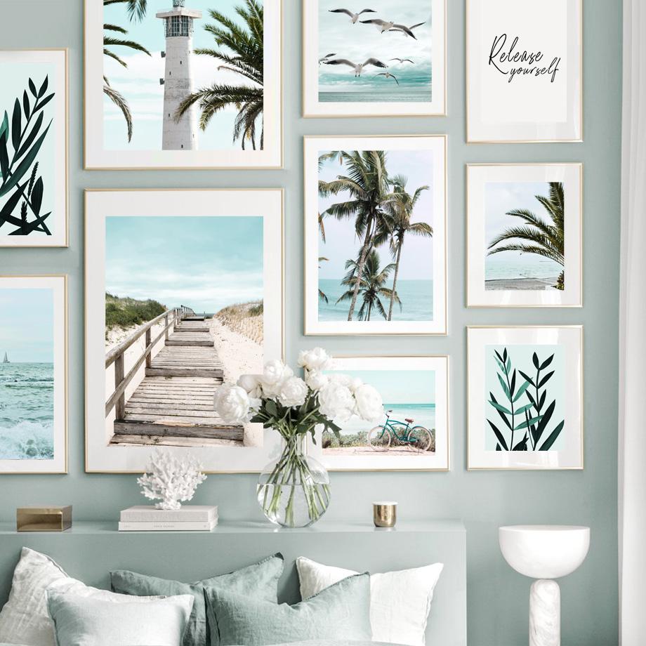 Nordic Landscape Palm Tree Beach Watchtower Wall Nature Art Posters Prints Pictures For Living Room Canvas Painting Home Decor
