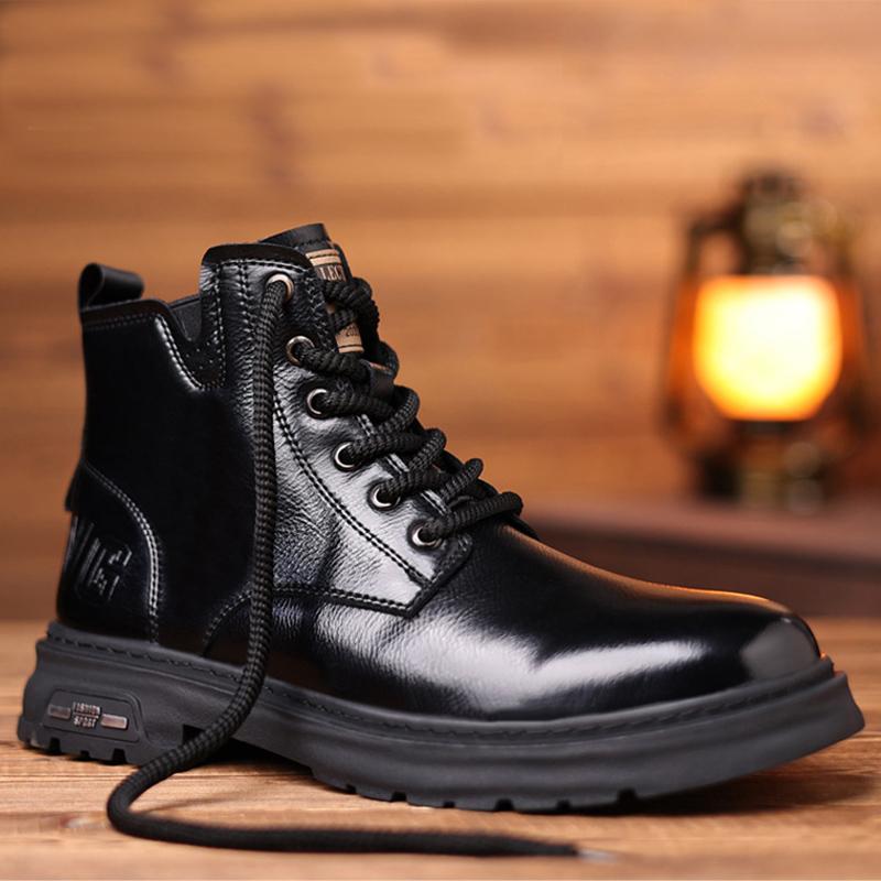 Autumn Early Winter Genuine Leather Shoes Mens Fashion Single Boots Brand Male Ankle Boots Black Brown Non-slip Thick Sole