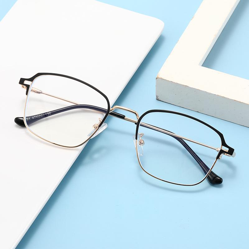 Half-Frame Metal Glasses, Vintage Blue Light Blocking Flat Lenses, Men And Women Can Use Myopia Frames