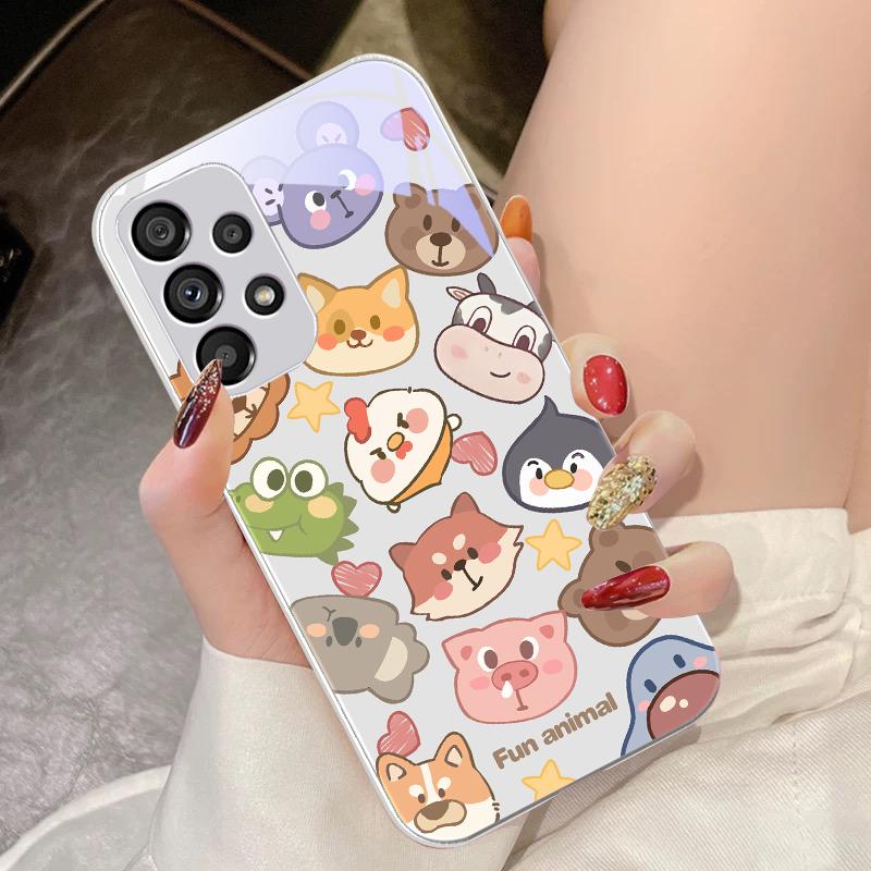 Cute Animal White For Samsung Galaxy S10 4G S20 11E 30 S21 21Fe 22 S24 Pro S23 Ultra 5G S8 S9 Tempered Glass Phone Case