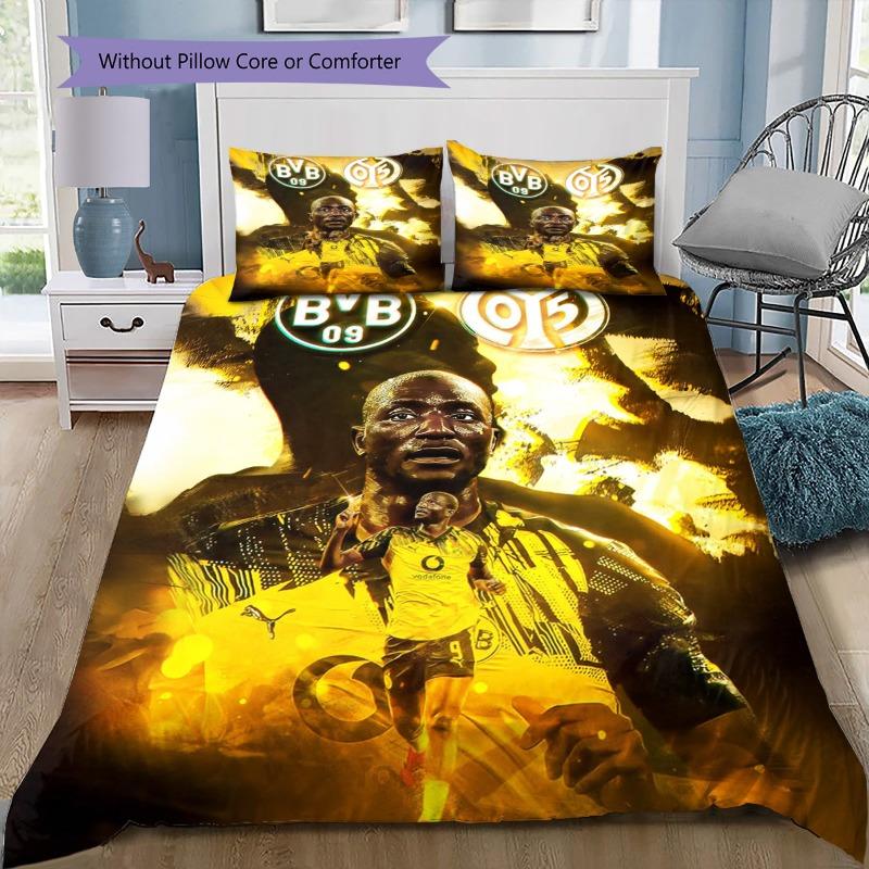 Erling Haaland Bedding Set 3pcs, Borussia Dortmund BVB Duvet Cover Set, Soccer Star Print Bed Linen for Football Fan Bedroom