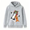 Kids Boys Girls Hoodie Sweatshirt, Funny Cartoon Cat Mouse Playing Flute Print Pullover Top, Casual Soft Long Sleeve Hooded Clothes for Boys Girls