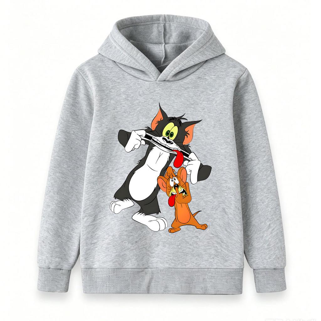 Kids Boys Girls Hoodie Sweatshirt, Funny Cartoon Cat Mouse Playing Flute Print Pullover Top, Casual Soft Long Sleeve Hooded Clothes for Boys Girls