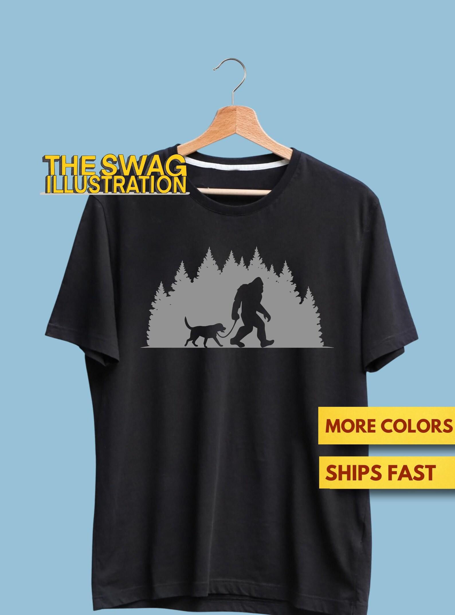 Bigfoot Funny Shirt, Bigfoot Forest Dog Walker Shirt, Animal Lovers, Pet Parents Shirt, Dog Dad Dog Mom GifT shirt, Ultra Soft Premium Tee XL