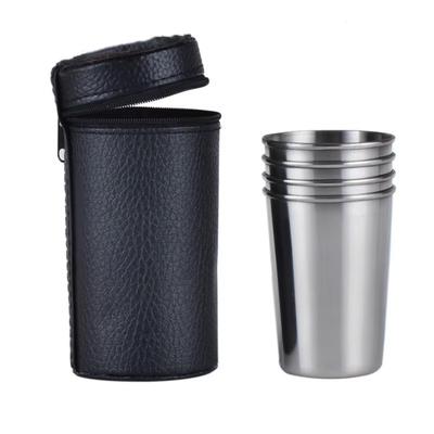 4ks Baňka Šálek 30ml/70ml/150ml Šálek na vodku PU Pouzdro Nerezová Mini Sklenice na víno Přenosná Personalizovaná Sada Panáků