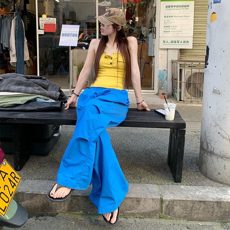 [BSF.cn] High Street Spice Girls | Summer Refreshment | Good Vitality | Cobalt Blue Wide Leg Leisure Street Worker