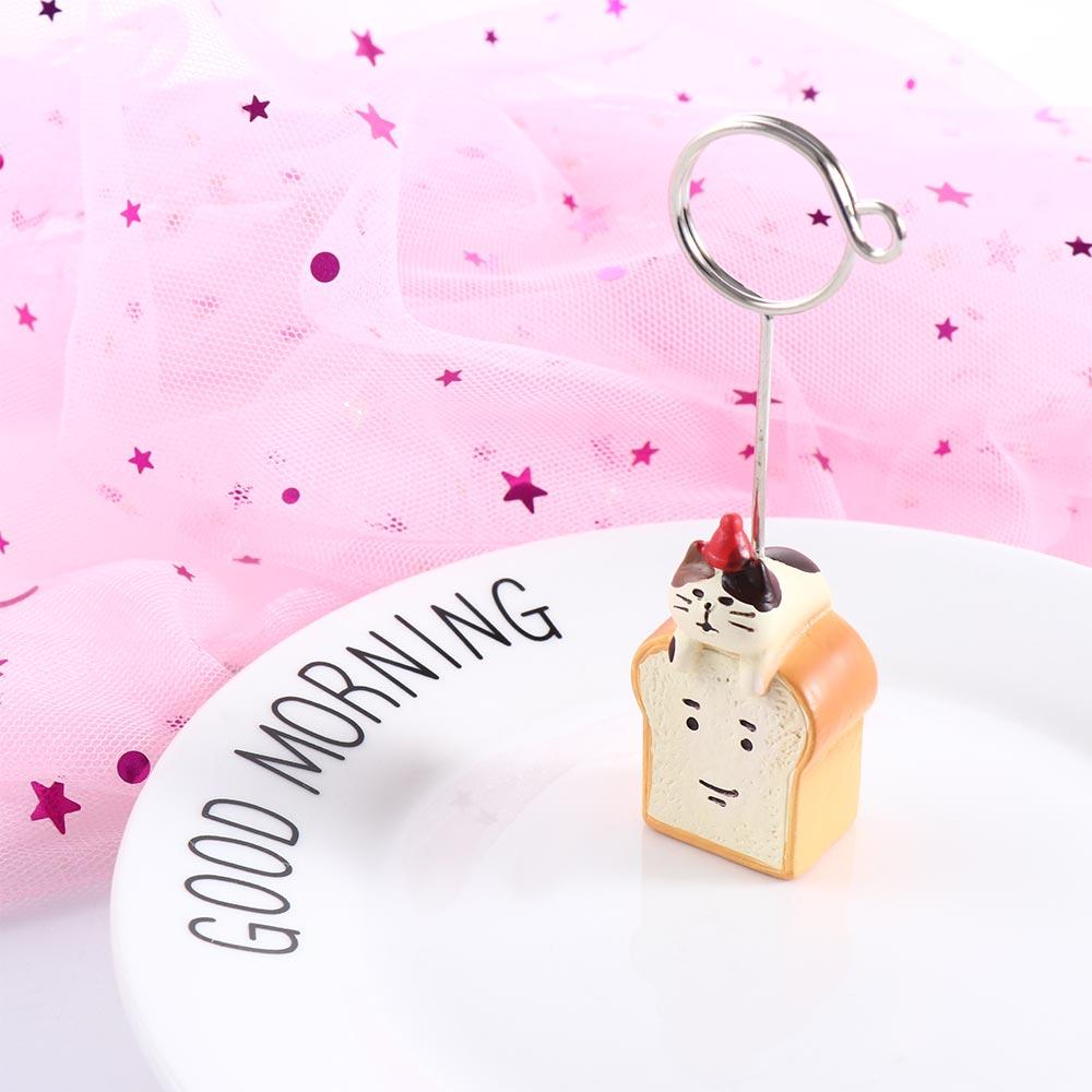 Creative Kawaii Stationery Resin Folder Clip Memo Clip Photo Card Stand Bread Cat Memo Holder