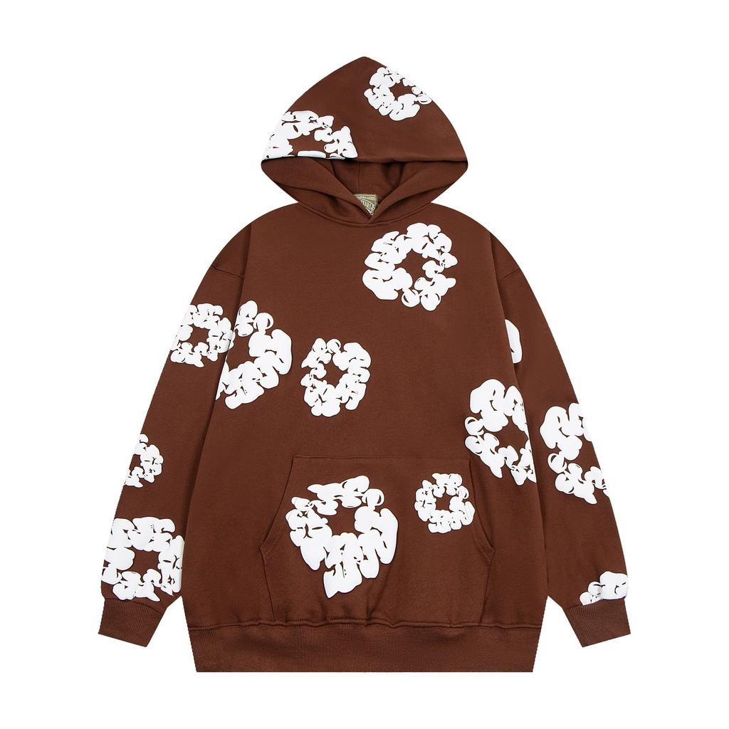Felpa con cappuccio floreale trendy marca americana pullover casual ampio con stampa digitale per uomo e donna