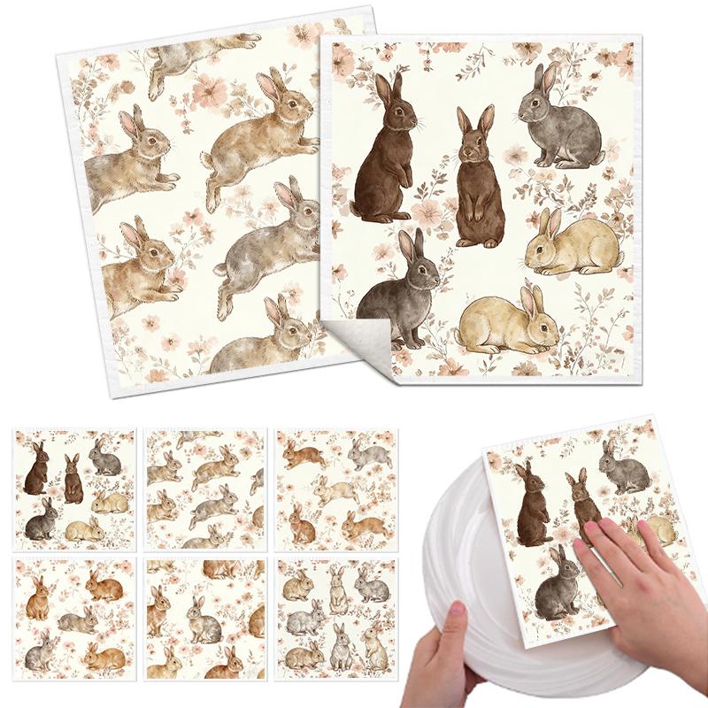6PCS Cleaning Dishcloths Reusable Kitchen Dish Towels Rabbit Pattern Dishcloth Absorbent Lint Free Cloth Washable Duster Rags Tea Towels