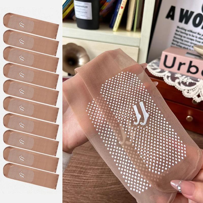 10 Pairs Women Transparent Summer Thin Anti-Slip Socks Set Cool Breathable Ladies Silk Socks