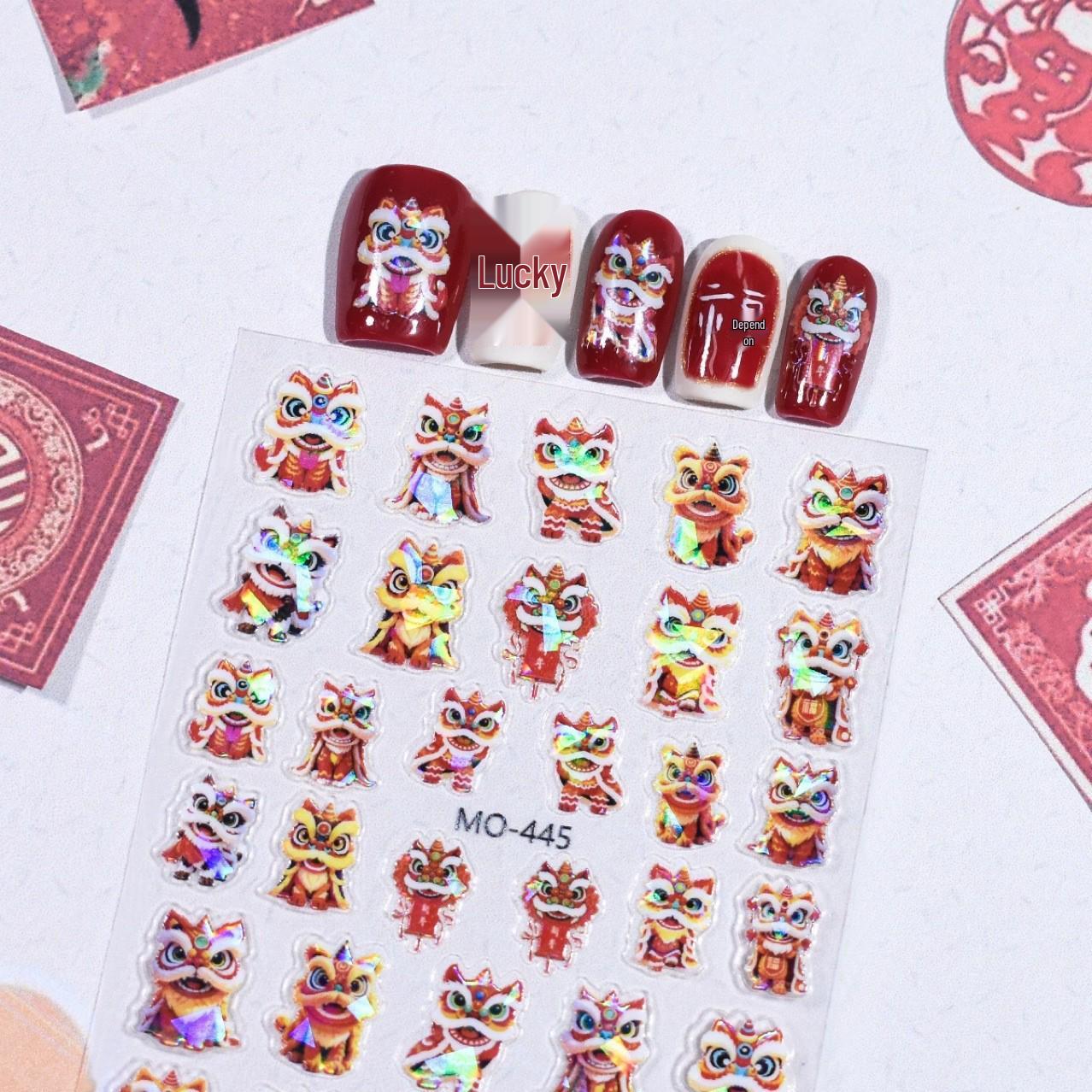 

5D Тисненые наклейки для ногтей «Фейерверки и танец льва» - Издание к Новому году 2025