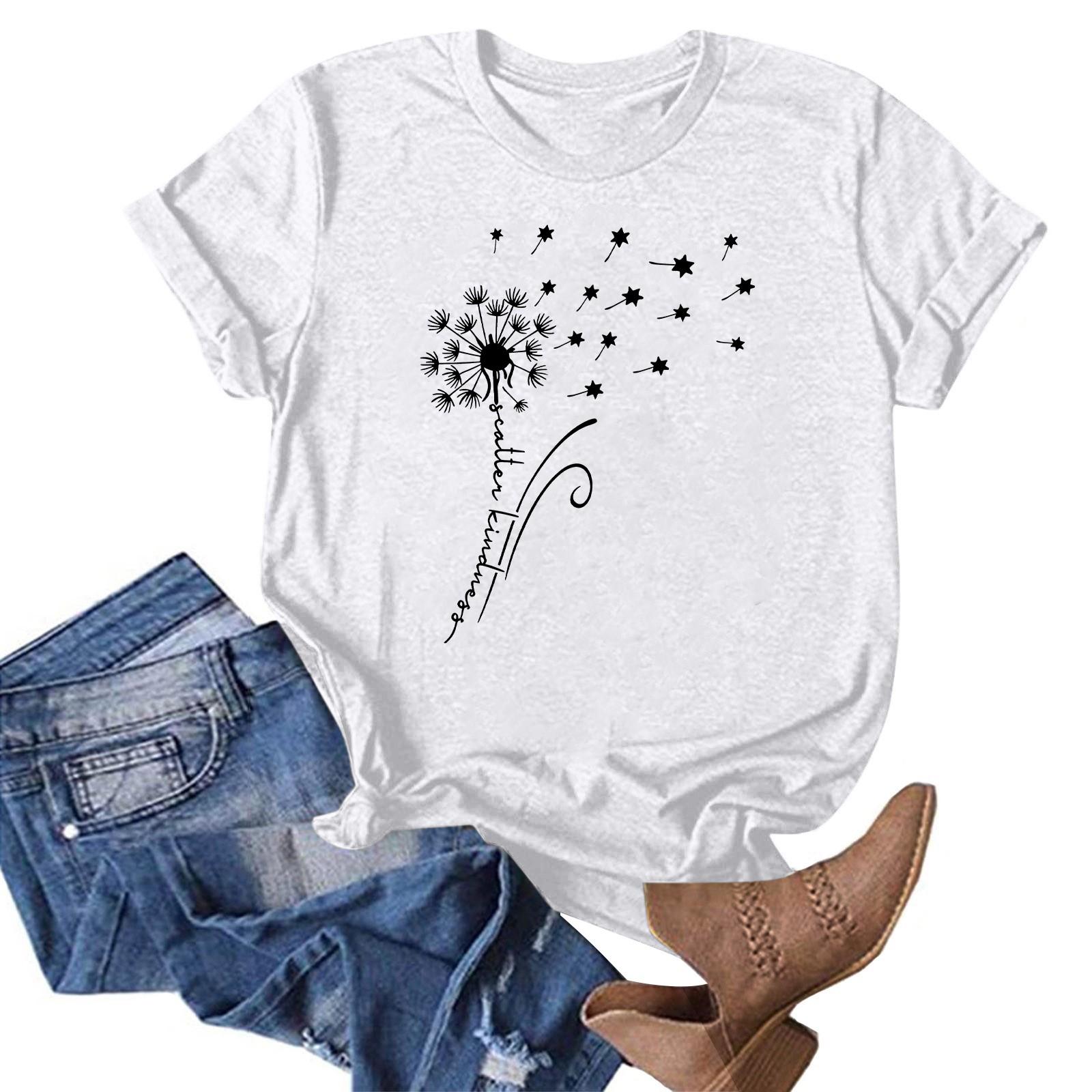 

Женская модная повседневная летняя удобная блузка с круглым вырезом и коротким рукавом с принтом XXL белый