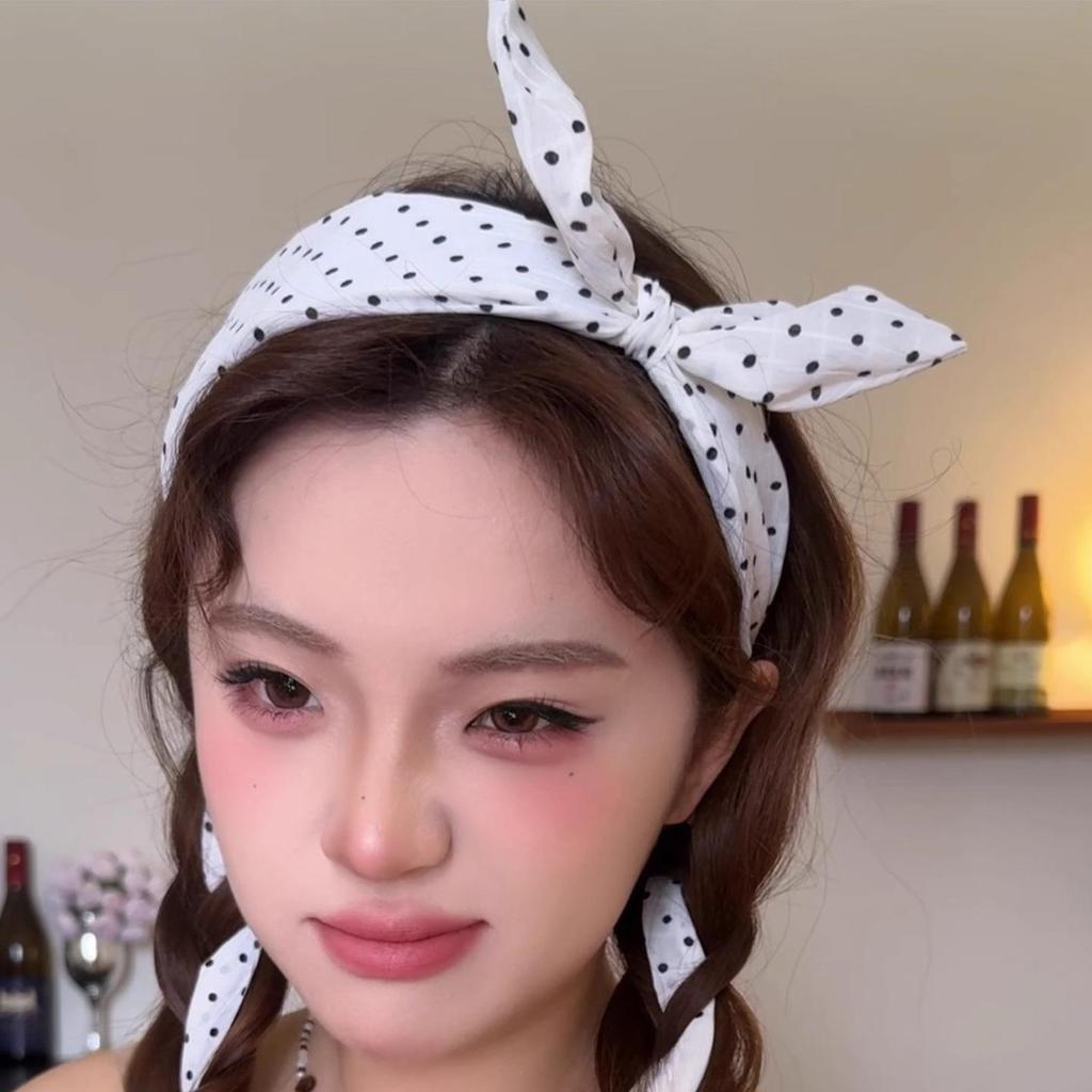 2025 Retro Polka Dot Rabbit Ear Bow Headband: Luxurious Wide Band Ribbon Hairpin for Women