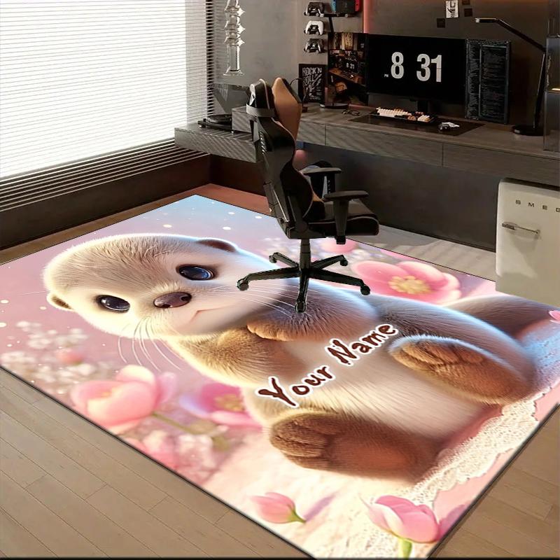 1PC Custom Name Baby Otter Dreams Theme Floor Mat Ideal for Living Room, Game Rooms, Office, Bedroom,Floor Mat Playful Design135